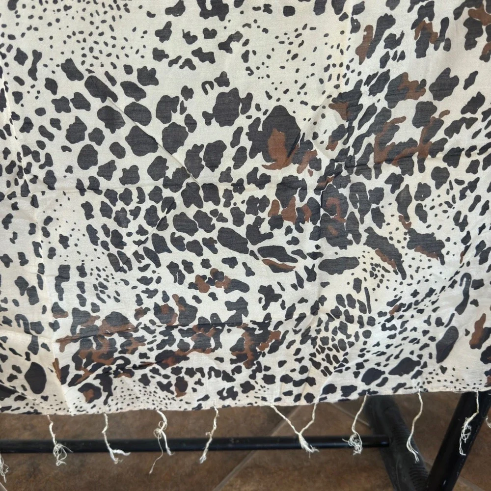 Leopard Print Scarf‎ Brown Black Cream Animal Pattern Fringed Large Wrap